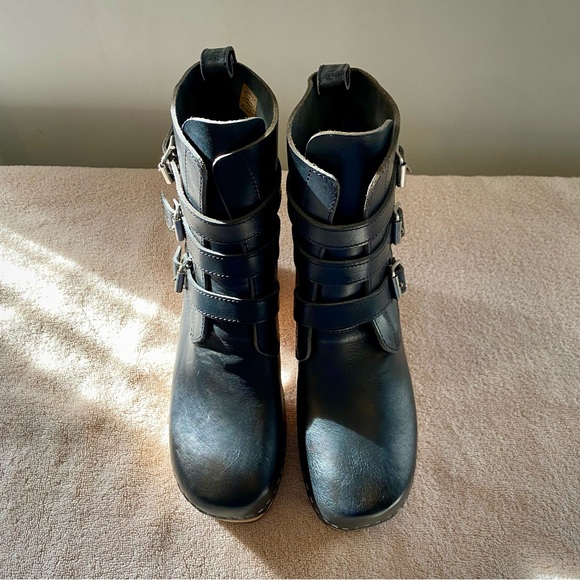 Swedish Hasbeens Buckle Boots Black Leather Platform Clog Shoes US 9 EU 39 - Picture 9 of 11
